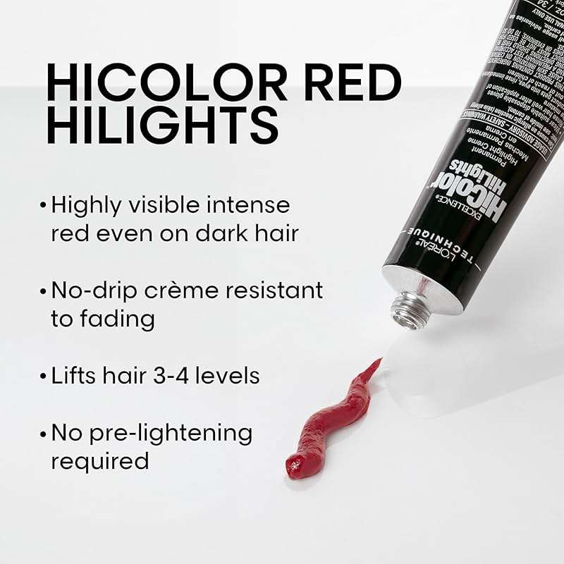 L'Oréal Technique HiColor Red HiLights - Permanent Hair Color for Dark Hair, Intense Red Highlights, No Pre-Lightening Required, Rich, No-Drip Crème, Quick Processing Time, Color Resists Fading - Image 3