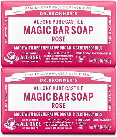 Dr. Bronner's Pure-Castile Magic Bar Soaps - Made with Regenerative Organic Certified Oils - For Face, Body, Hair- Vegan Soap Bars for Men & Women - Rose 2 pack, 5 oz - Image 1