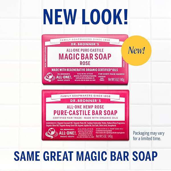 Dr. Bronner's Pure-Castile Magic Bar Soaps - Made with Regenerative Organic Certified Oils - For Face, Body, Hair- Vegan Soap Bars for Men & Women - Rose 2 pack, 5 oz - Image 2