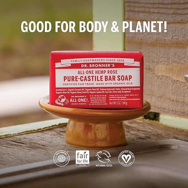 Dr. Bronner's Pure-Castile Magic Bar Soaps - Made with Regenerative Organic Certified Oils - For Face, Body, Hair- Vegan Soap Bars for Men & Women - Rose 2 pack, 5 oz - Image 3