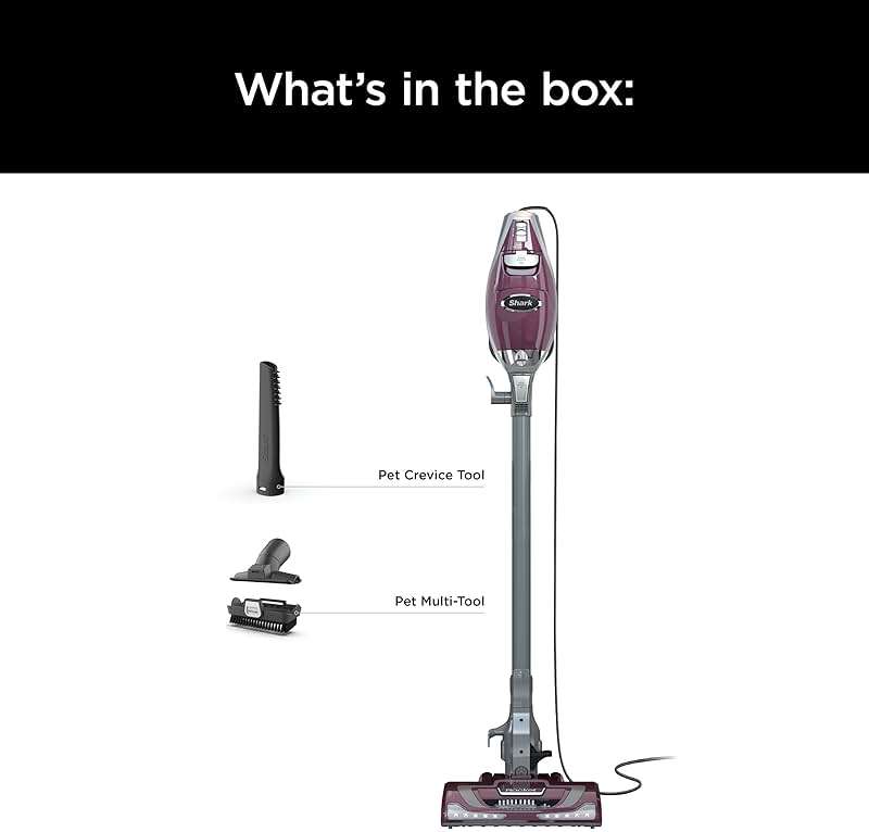 Shark Rocket Pet Plus | Corded Stick Vacuum Cleaner for Carpet, Rugs & Hard Floors | Lightweight Hand Vacuum for Pet Hair | LED Headlights | XL Dust Cup | 2 Attachments | Bordeaux/Silver | HV322 - Image 8