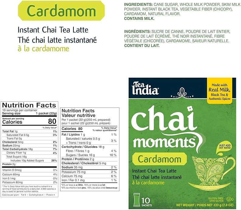 Tea India Chai Moments Cardamom Chai Tea Instant Latte Mix Flavorful Blend Of Premium Black Tea, Cardamom & Natural Ingredients Traditional Indian Tea Individually wrapped 10 Sachets Pack of 6 - Image 2