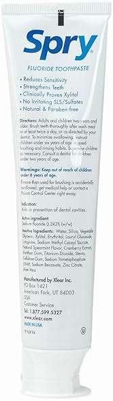 Spry Natural Xylitol Toothpaste 5oz for Adults and Kids with Fluoride, Gentle for Sensitive Teeth Whitening and Remineralizing, Breath Freshening, Mouth Moisturizing, Spearmint (Pack of 1) - Image 5