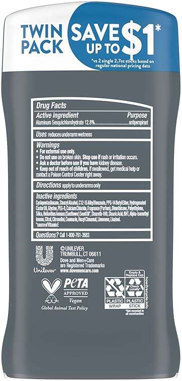 DOVE MEN + CARE Antiperspirant Deodorant Stick Clean Comfort Twin Pack 72-Hour Sweat & Odor Protection Antiperspirant for Men With 1/4 Moisturizing Cream 2.7 oz - Image 2