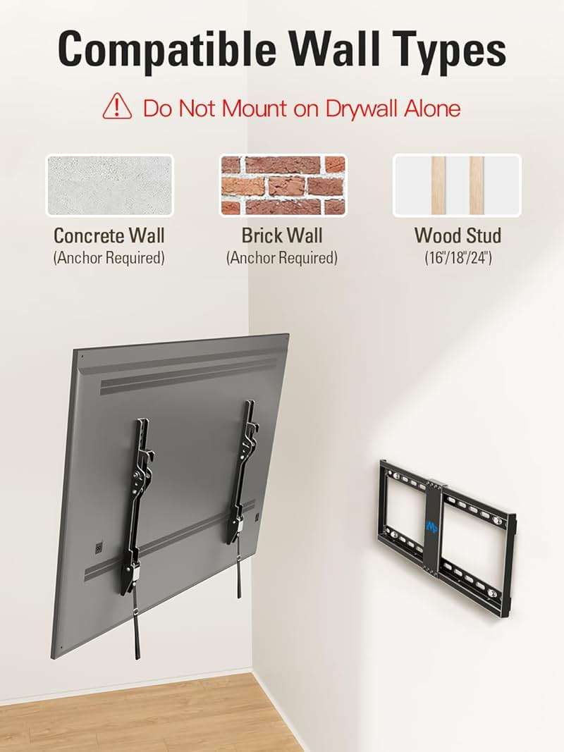 Mounting Dream TV Wall Mount for Most 37-75 Inch TVs, Universal Tilt TV Mount Fit 16", 18", 24" Stud with Loading Capacity 132lbs, Max Vesa 600 x 400mm, Low Profile Flat Wall Mount TV Bracket - Image 7