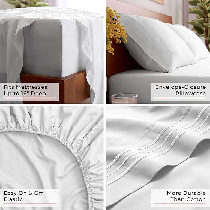 Mellanni Queen Sheets Set - 4 PC Iconic Collection Bedding - Hotel Luxury, Extra Soft, Cooling Bed Sheets - Wrinkle, Fade, Stain Resistant (Queen, White) - Image 5