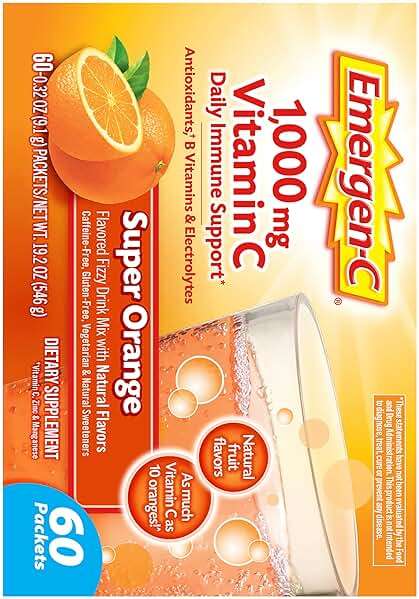 Emergen-C 1000mg Vitamin C Powder for Daily Immune Support Caffeine Free Vitamin C Supplements with Zinc and Manganese, B Vitamins and Electrolytes, Super Orange Flavor - 60 Count/2 Month Supply - Image 8