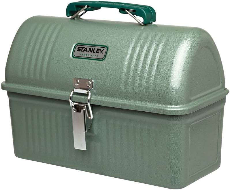 STANLEY Classic Lunch Box 5.5 qt | Vintage Metal Lunchbox | Durable Meal Container with Handle and Latch | Stores Food, Drinks, Thermos, Water Bottle | Hammer Tone Green - Image 1