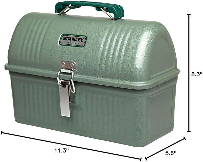 STANLEY Classic Lunch Box 5.5 qt | Vintage Metal Lunchbox | Durable Meal Container with Handle and Latch | Stores Food, Drinks, Thermos, Water Bottle | Hammer Tone Green - Image 3
