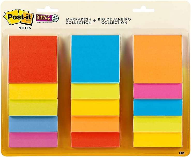 Post-it Super Sticky Notes, 3x3 in, 15 Pads, 2X The Sticking Power, Summer Joy Collection, Assorted Colors (654-15SSJOY) - Image 1