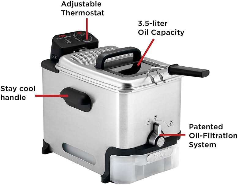 T-fal 3.5L Stainless Steel Deep Fryer with Basket for Home Use, 1700W, Deep Fryer with Oil Filtration, Temp Control, Digital Timer - Image 8