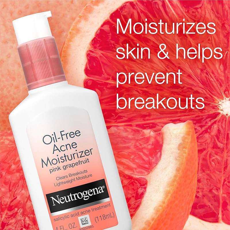 Neutrogena Oil Free Acne Moisturizer, .5% Salicylic Acid Acne Treatment, Pink Grapefruit Face Lotion for Breakouts, Non-Greasy & Non-Comedogenic, 4 fl. oz - Image 2