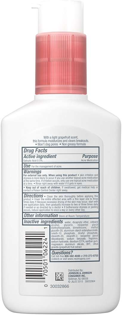 Neutrogena Oil Free Acne Moisturizer, .5% Salicylic Acid Acne Treatment, Pink Grapefruit Face Lotion for Breakouts, Non-Greasy & Non-Comedogenic, 4 fl. oz - Image 9