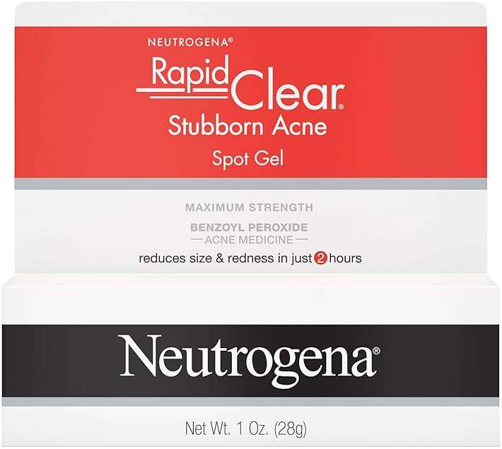 Neutrogena Rapid Clear Stubborn Acne Spot Treatment Gel, Maximum Strength 10% Benzoyl Peroxide Treatment Medication for Acne Prone Skin, Pimple Cream Reduces Size & Redness, 1 oz - Image 1