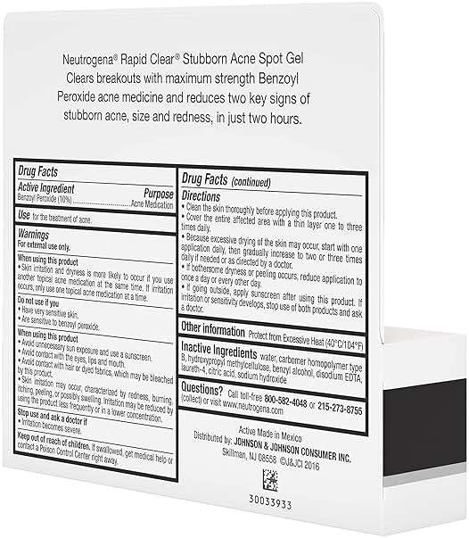 Neutrogena Rapid Clear Stubborn Acne Spot Treatment Gel, Maximum Strength 10% Benzoyl Peroxide Treatment Medication for Acne Prone Skin, Pimple Cream Reduces Size & Redness, 1 oz - Image 16