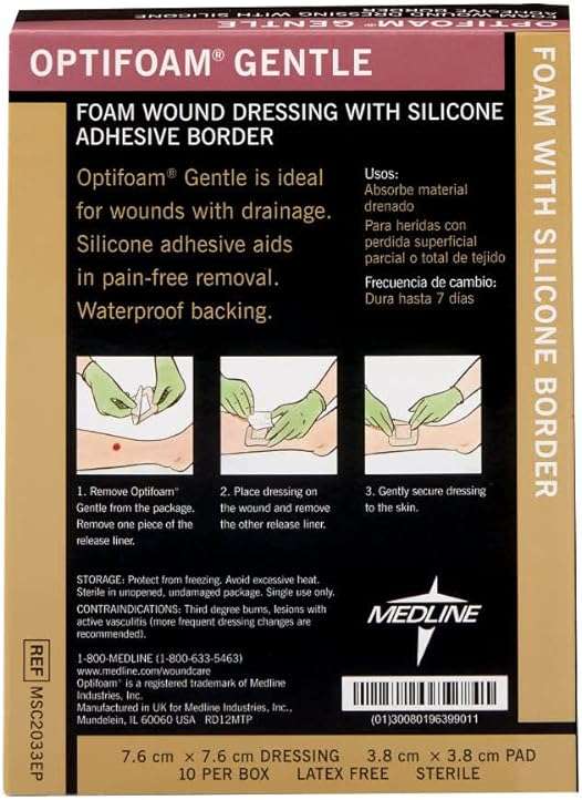 Optifoam Gentle Silicone-Faced Bordered Foam Dressings, 3" x 3", 10 Count - Image 3