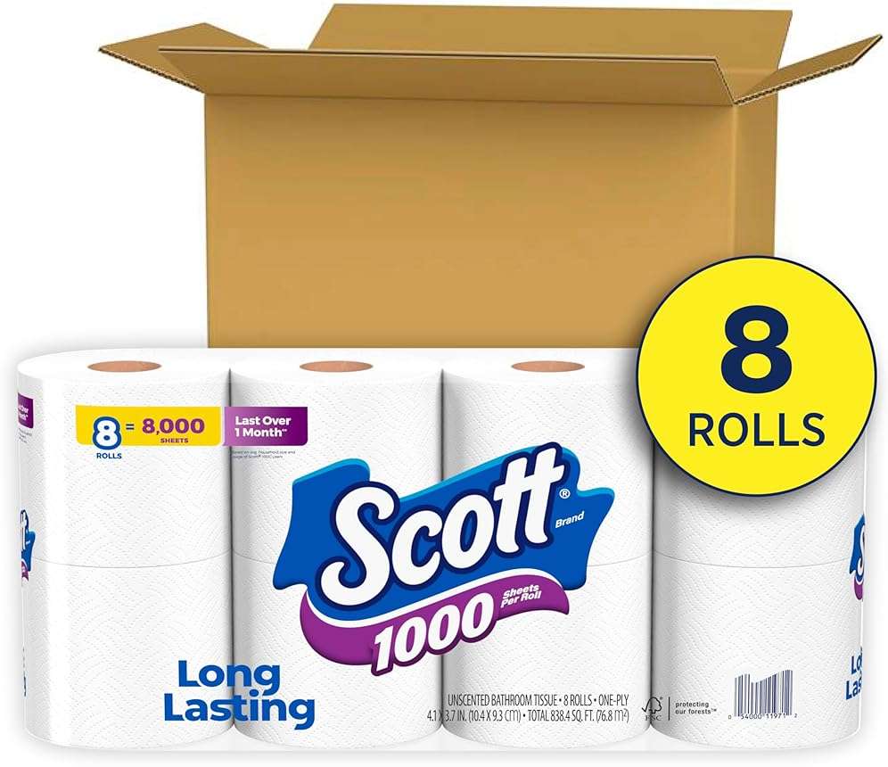 Scott 1000 Sheets Per Roll, 8 Toilet Paper Rolls, Bath Tissue - Image 2