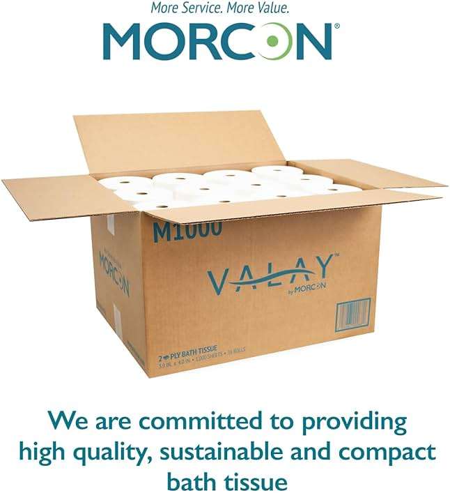 Morcon M1000 Compact Small Core Coreless Alternative, Premium Bath Tissue Roll, High Capacity Commercial Toilet Paper 2 Ply, Soft & Absorbent Tissue, 1000 Sheet Toilet Paper Per Roll, 36 Rolls - Image 7
