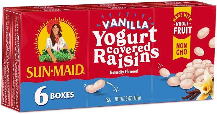 Sun-Maid Vanilla Yogurt Coated Raisins - (6 Pack) 1 oz Snack-Size Box - Yogurt Covered Dried Fruit for Lunches and Back To School Snacks - Image 1
