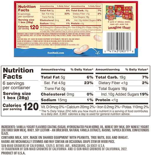 Sun-Maid Vanilla Yogurt Coated Raisins - (6 Pack) 1 oz Snack-Size Box - Yogurt Covered Dried Fruit for Lunches and Back To School Snacks - Image 2