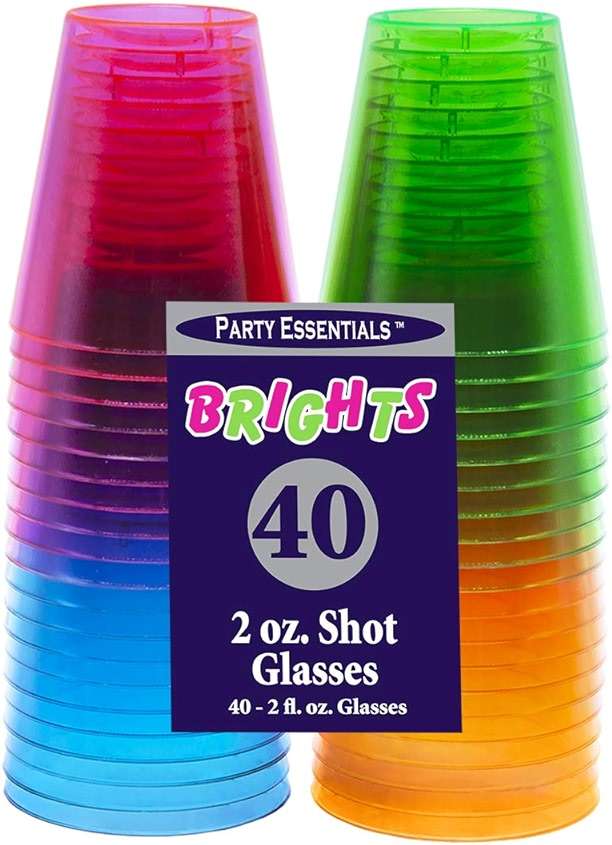 Party Essentials Hard Plastic 2-Ounce Shot/Shooter Glasses, 40-Count, Assorted Neon - Image 5
