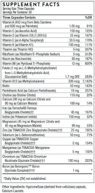 THORNE - Basic Prenatal - Well-Researched Folate Multi for Pregnant & Nursing Women - Includes 18 Vitamins & Minerals, Plus Choline - Third-Party Certified - Gluten, Dairy & Soy-Free - 30 Servings - Image 2