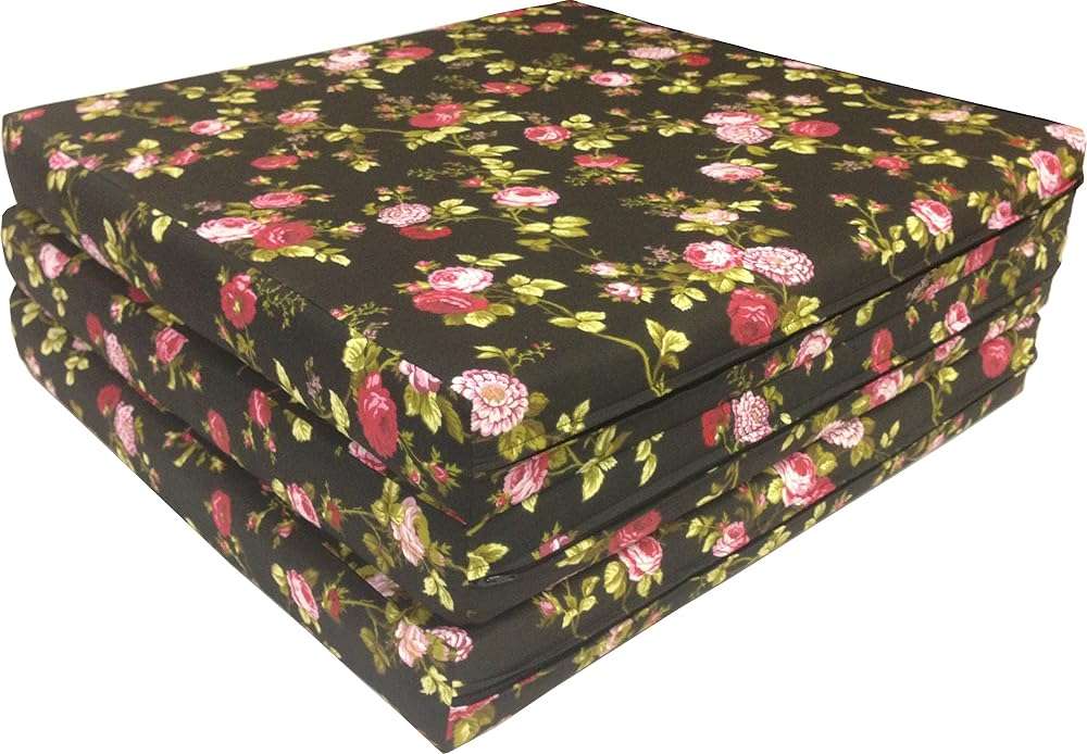 D&D Futon Furniture Trifold Foam Beds, Floor Tri-Fold Bed, Foldable Shikibuton Mattress Cushion Topper Mat for Space Saving Sleepover 3x27x75 in, Red Rose Black - Image 3