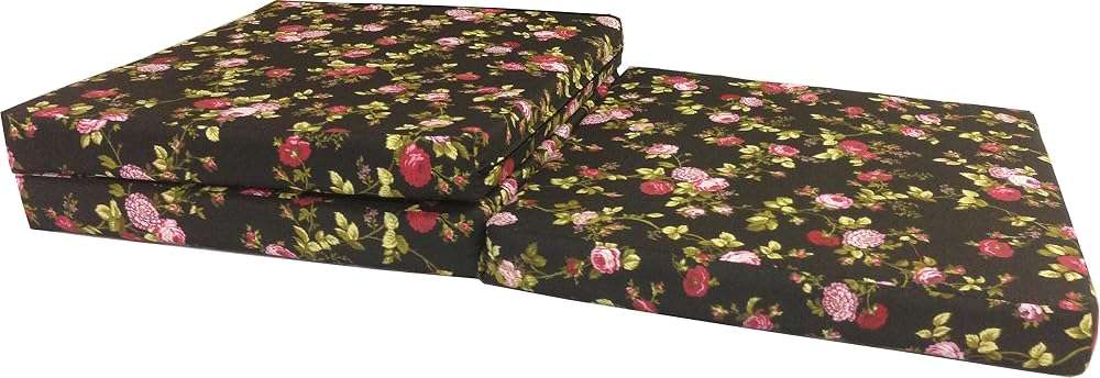 D&D Futon Furniture Trifold Foam Beds, Floor Tri-Fold Bed, Foldable Shikibuton Mattress Cushion Topper Mat for Space Saving Sleepover 3x27x75 in, Red Rose Black - Image 4