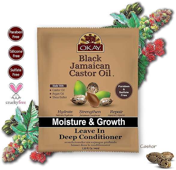 OKAY Black Jamaican Castor Oil Leave In Conditioner - Hair Moisturizer for Women and Men, Natural Product, Curly Hair Grease for Smooth, Moisturized Look - 1.5 fl oz (1 Pack) - Image 2