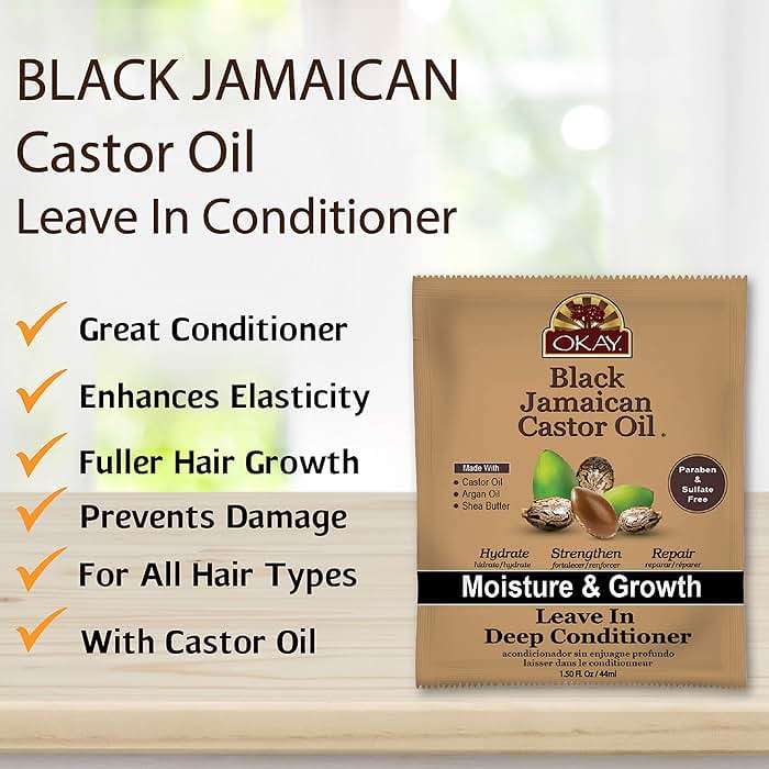 OKAY Black Jamaican Castor Oil Leave In Conditioner - Hair Moisturizer for Women and Men, Natural Product, Curly Hair Grease for Smooth, Moisturized Look - 1.5 fl oz (1 Pack) - Image 3