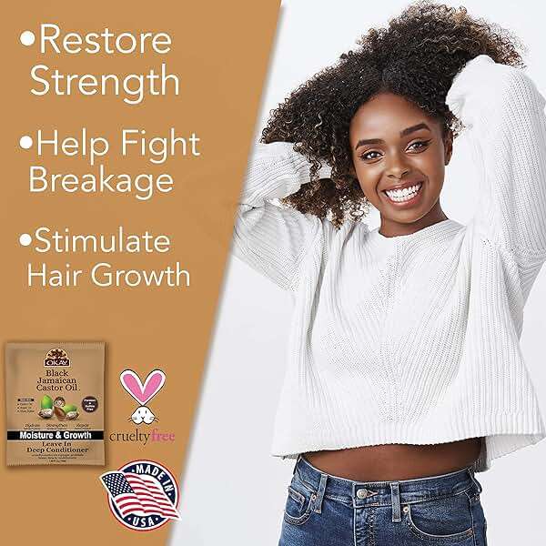 OKAY Black Jamaican Castor Oil Leave In Conditioner - Hair Moisturizer for Women and Men, Natural Product, Curly Hair Grease for Smooth, Moisturized Look - 1.5 fl oz (1 Pack) - Image 5