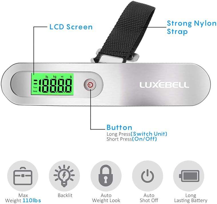 Digital Luggage Scale Vacation Travel Essentials Accessories Gifts for Traveler Portable Suitcase Handheld Weight Scale 110 lbs Hanging Baggage Travel Must Haves - Image 2