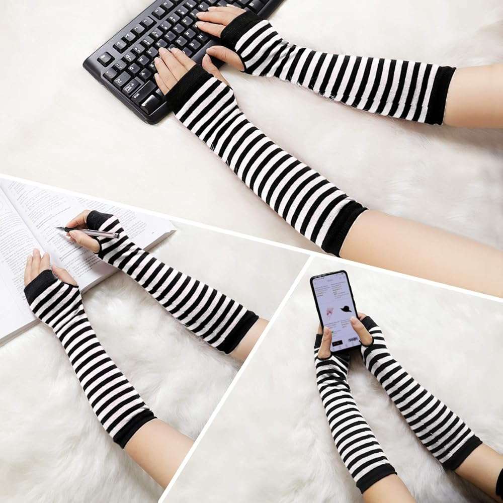 Bienvenu Punk Gothic Rock Long Arm Warmer Fingerless Gloves - Image 5