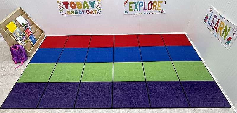 KIDCARPET.COM Blocks Seating Classroom Rug Multi with 24 Squares, 7'6" x 12' Rectangle, Educational Classroom Rug, Kids Learning Play Mat | Area Rug for Bedroom or Playroom - Image 2