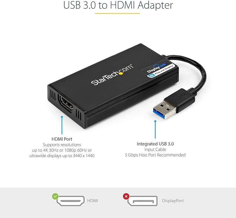 StarTech USB 3.0 to HDMI Adapter, 4K 30Hz UHD, USB to HDMI Display Adapter, External Adapter for Mac & Windows, TAA - Image 2