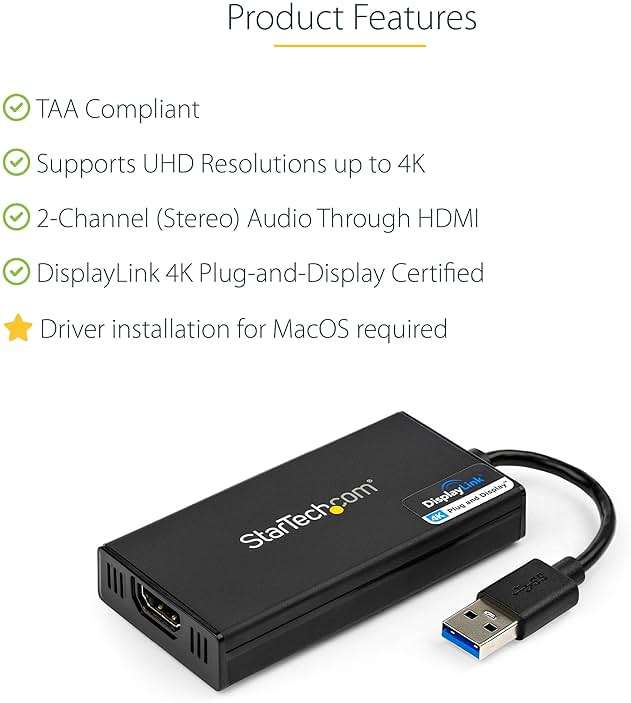 StarTech USB 3.0 to HDMI Adapter, 4K 30Hz UHD, USB to HDMI Display Adapter, External Adapter for Mac & Windows, TAA - Image 4