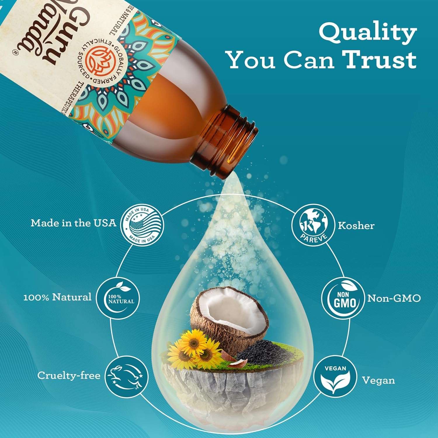 GuruNanda Original Oil Pulling Mouthwash, Promotes Deep Cleaning, with Coconut & Sesame for Teeth & Gum Health & Fresh Breath, with Tongue Scraper, Alcohol-Free, 8.45 Fl Oz - Image 5