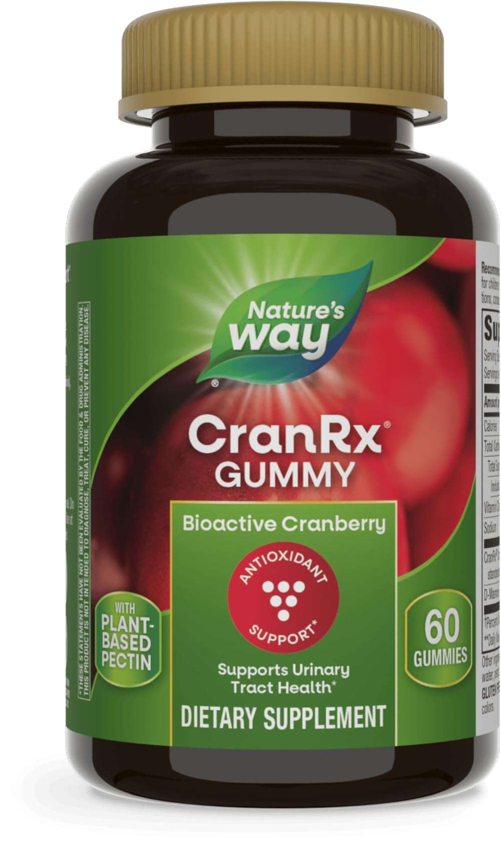 Nature's Way CranRx Cranberry Gummies, Urinary Tract Health and Antioxidant Support,* with Vitamin C, D-Mannose, Bioactive Cranberry Fruit Dietary Supplement, Berry Flavor, 60 Gummies - Image 1