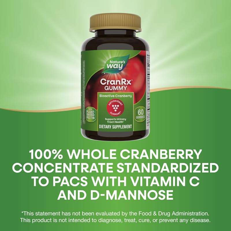 Nature's Way CranRx Cranberry Gummies, Urinary Tract Health and Antioxidant Support,* with Vitamin C, D-Mannose, Bioactive Cranberry Fruit Dietary Supplement, Berry Flavor, 60 Gummies - Image 4