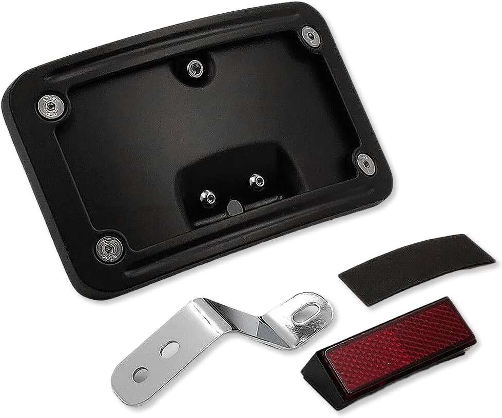 HTTMT MT388-BK Black Laydown Curved License Plate Bracket Tag Holder w/Mount Kit Compatible with Harley Davidson 2005-2007 Softail Springer Classic FLSTSC/ 2005-2017 Softail Deluxe FLSTN - Image 1