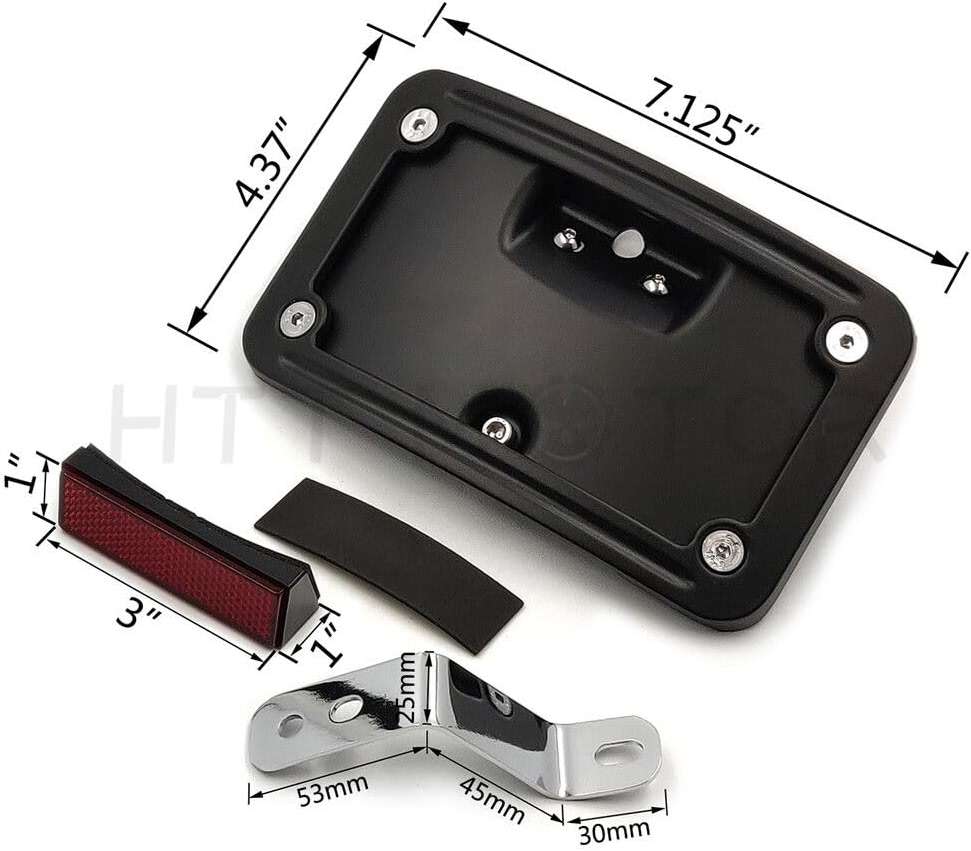 HTTMT MT388-BK Black Laydown Curved License Plate Bracket Tag Holder w/Mount Kit Compatible with Harley Davidson 2005-2007 Softail Springer Classic FLSTSC/ 2005-2017 Softail Deluxe FLSTN - Image 2