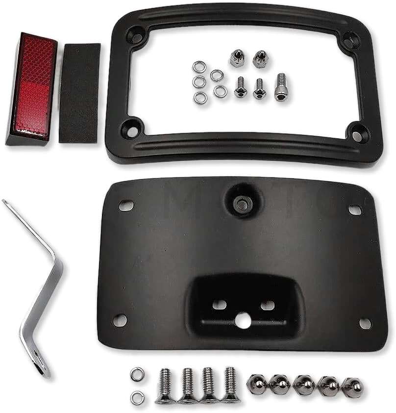 HTTMT MT388-BK Black Laydown Curved License Plate Bracket Tag Holder w/Mount Kit Compatible with Harley Davidson 2005-2007 Softail Springer Classic FLSTSC/ 2005-2017 Softail Deluxe FLSTN - Image 4