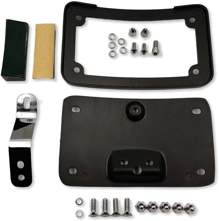 HTTMT MT388-BK Black Laydown Curved License Plate Bracket Tag Holder w/Mount Kit Compatible with Harley Davidson 2005-2007 Softail Springer Classic FLSTSC/ 2005-2017 Softail Deluxe FLSTN - Image 5