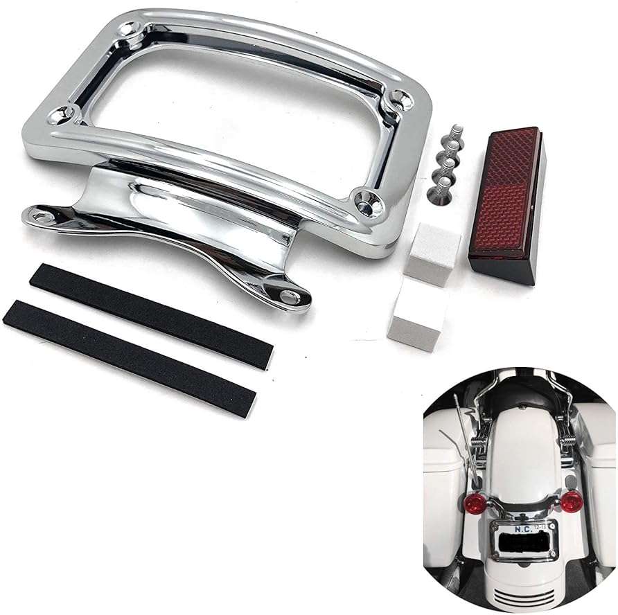 HTTMT MT389-CD Chrome Laydown Curved License Plate Bracket Tag Holder Compatible with 2010-later FLHX, FLHXS, FLHXSE, FLTRX, FLTRXS and '10-'12 FLHXSE (Street Glide Special FLHXS/Road Glide FLTRX) - Image 1
