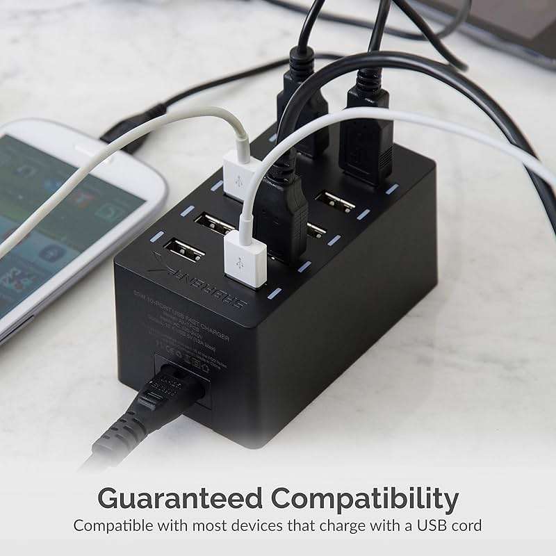 Sabrent 60 Watt (12 Amp) 10-Port [UL Certified] Family-Sized Desktop USB Rapid Charger. Smart USB Ports with Auto Detect Technology [Black] (AX-TPCS) - Image 5