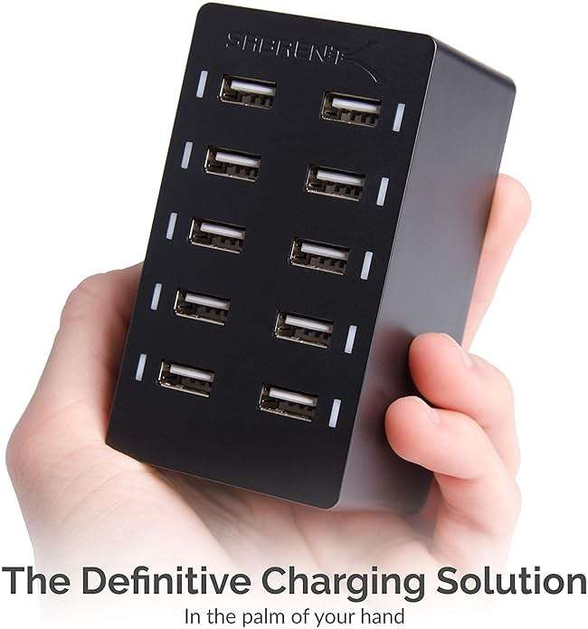 Sabrent 60 Watt (12 Amp) 10-Port [UL Certified] Family-Sized Desktop USB Rapid Charger. Smart USB Ports with Auto Detect Technology [Black] (AX-TPCS) - Image 6
