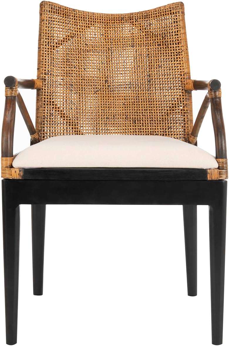 SAFAVIEH Furniture - Gianni Rattan Arm Chair - Brown & Black - Solid Wood - Coastal Open-Arm Design - Ideal for Living Room, Sunroom, Bedroom, 19.8" Seat Height (SEA4011A) - Image 1