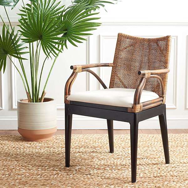 SAFAVIEH Furniture - Gianni Rattan Arm Chair - Brown & Black - Solid Wood - Coastal Open-Arm Design - Ideal for Living Room, Sunroom, Bedroom, 19.8" Seat Height (SEA4011A) - Image 2
