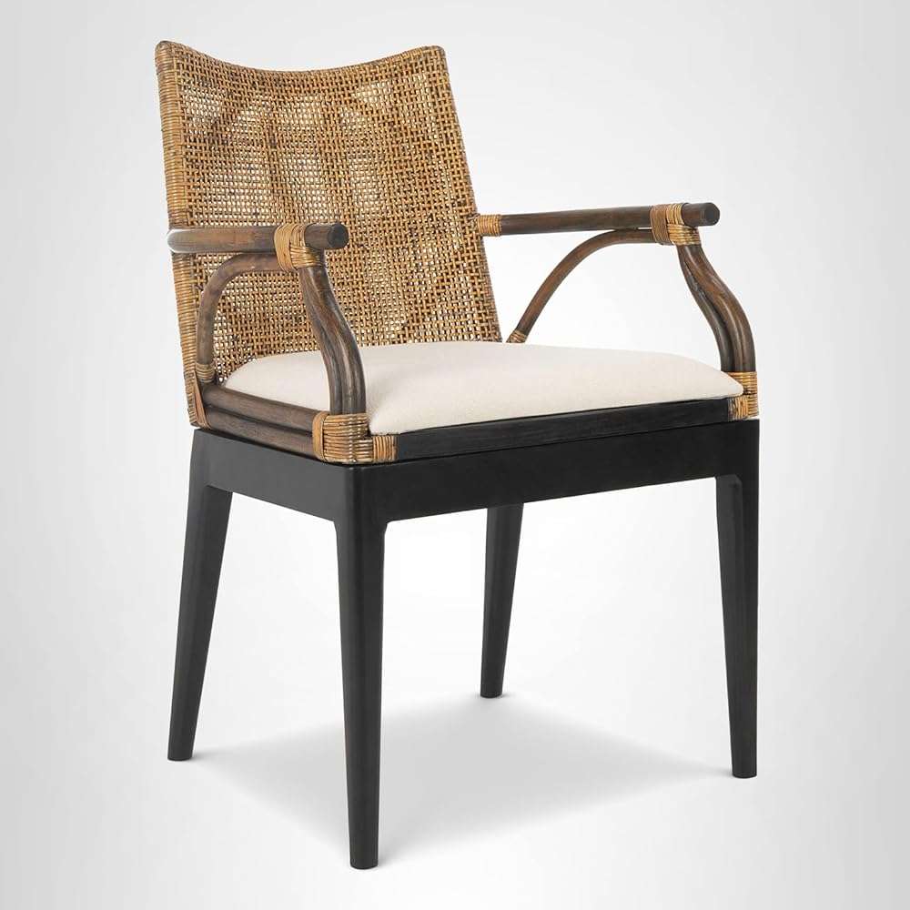 SAFAVIEH Furniture - Gianni Rattan Arm Chair - Brown & Black - Solid Wood - Coastal Open-Arm Design - Ideal for Living Room, Sunroom, Bedroom, 19.8" Seat Height (SEA4011A) - Image 13