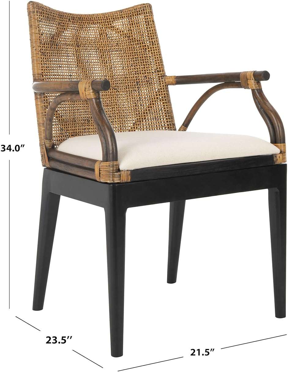 SAFAVIEH Furniture - Gianni Rattan Arm Chair - Brown & Black - Solid Wood - Coastal Open-Arm Design - Ideal for Living Room, Sunroom, Bedroom, 19.8" Seat Height (SEA4011A) - Image 3